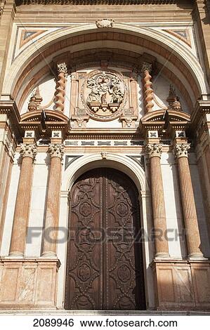 Stock Photograph - Entrance to cathedral of malaga; malaga, andalusia, spain. Fotosearch