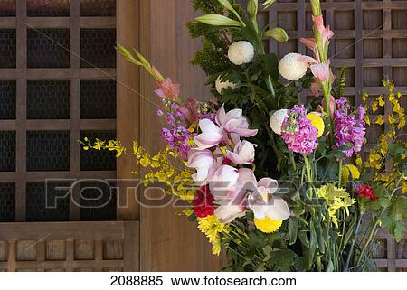 Flower bouquet in front of a japanese temple; koyasan, wakayama, japan View Large Photo Image Stock Photography - Flower bouquet in front of a japanese temple; koyasan, wakayama, japan. Fotosearch