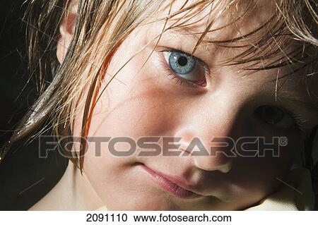 Portrait of a girl with blue eyes and wet hair; tarifa, cadiz, andalusia, spain View Large Photo Image Stock Image - Portrait of a girl with blue eyes and wet hair; tarifa, cadiz, andalusia, spain. Fotosearch
