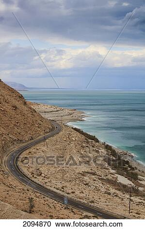Stock Image - Road along the dead sea; jordan valley israel. Fotosearch