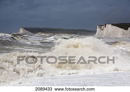 Seven sisters chalk cliffs with big waves; sussex, england View Large Photo Image Stock Image - Seven sisters chalk cliffs with big waves; sussex, england. Fotosearch