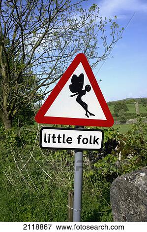 Stock Photo - Sign saying beware of little folk; sedgwick cumbria england. Fotosearch