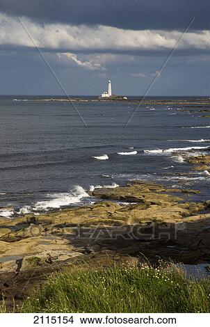 Picture - St. mary's lighthouse on the coast; whitley bay tyne and wear england. Fotosearch
