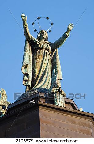Statue on the top of notre-dame-de-bon-secours chapel; montreal quebec canada View Large Photo Image Stock Photo - Statue on the top of notre-dame-de-bon-secours chapel; montreal quebec canada. Fotosearch