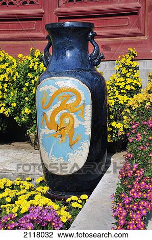 Vase on a step with colourful flowers; beijing china View Large Photo Image Stock Image - Vase on a step with colourful flowers; beijing china. Fotosearch