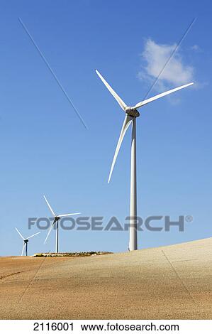 Stock Image - Wind turbines in the countryside; campillos malaga andalucia spain. Fotosearch