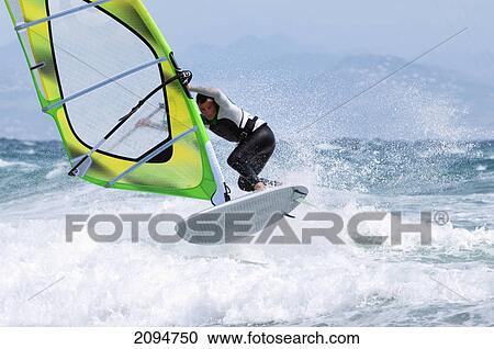 Stock Image - Windsurfing; tarifa, cadiz, andalusia, spain. Fotosearch