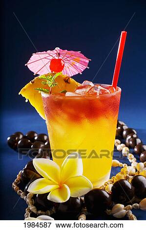 Stock Photo - A Mai Tai Garnished With Pinapple And A Cherry.. Fotosearch