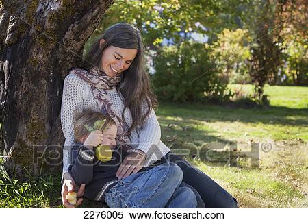 A mother and her young son sit under a heritage apple tree on a farm; british columbia canada View Large Photo Image Stock Photography - A mother and her young son sit under a heritage apple tree on a farm; british columbia canada. Fotosearch