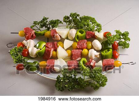 Barbecue Scene, Plate Of Shish Kabob Skewers On White Background. View Large Photo Image Stock Photograph - Barbecue Scene, Plate Of Shish Kabob Skewers On White Background.. Fotosearch