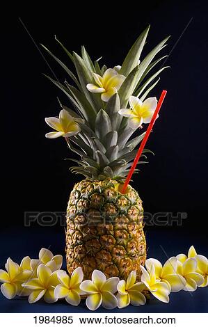 Stock Photography - Close-Up Of An Exotic Tropical Drink Served Inside Of A Pineapple.. Fotosearch