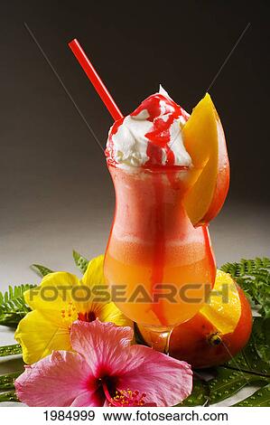 Orange And Pink Tropical Drink Topped With Whip Cream, Dripping With Strawberry Syrup. View Large Photo Image Stock Photo - Orange And Pink Tropical Drink Topped With Whip Cream, Dripping With Strawberry Syrup.. Fotosearch