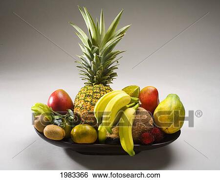 Stock Photograph - Studio Shot Of A Variety Of Tropical Fruit In A Bowl.. Fotosearch
