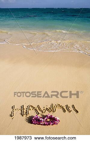 Turquoise Ocean, Foaming Shore Water, Orchid Lei, Hawaii Written In Sand View Large Photo Image Stock Image - Turquoise Ocean, Foaming Shore Water, Orchid Lei, Hawaii Written In Sand. Fotosearch