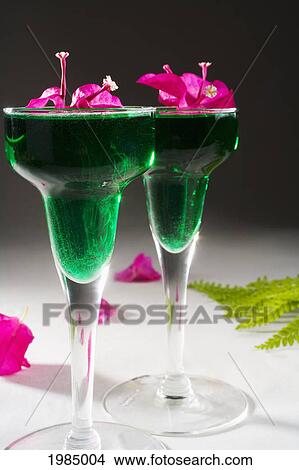 Two Tropical Cocktails Garnished With Bougainvillaea. View Large Photo Image Picture - Two Tropical Cocktails Garnished With Bougainvillaea.. Fotosearch