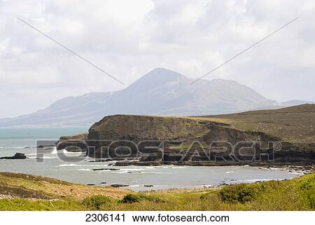 Stock Image - A view towards croag patrick from clare island; County mayo ireland. Fotosearch