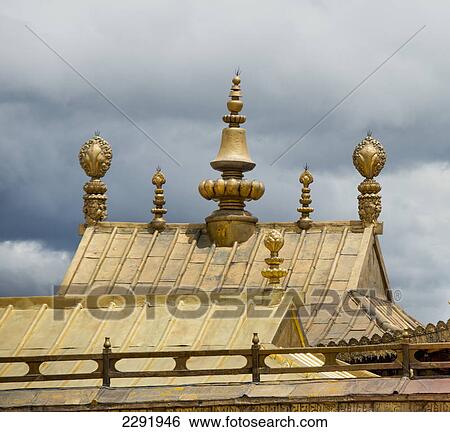 Stock Photograph - Architectural detail of jokhang temple; Lhasa xizang china. Fotosearch