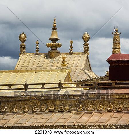 Stock Photo - Architectural detail of the roof of jokhang temple; Lhasa xizang china. Fotosearch
