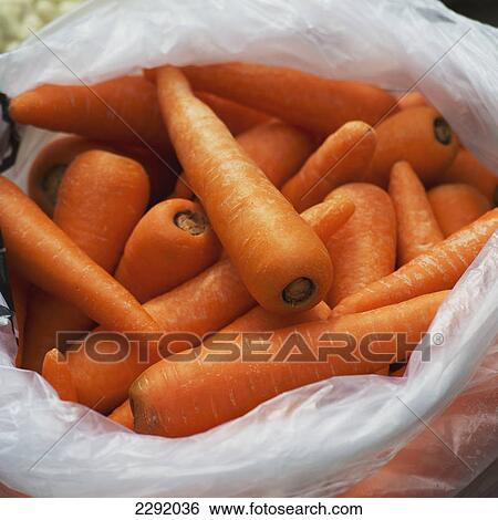 Stock Photograph - Fresh carrots in a bag; Lhasa xizang china. Fotosearch