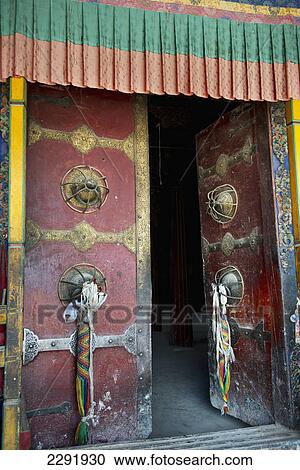 Stock Image - Open door at the sera monastery; Lhana xizang china. Fotosearch