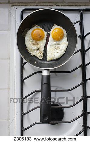 Two sunny side up fried eggs in a pan on an oven; Aguascalientes aguascalientes mexico View Large Photo Image Stock Image - Two sunny side up fried eggs in a pan on an oven; Aguascalientes aguascalientes mexico. Fotosearch