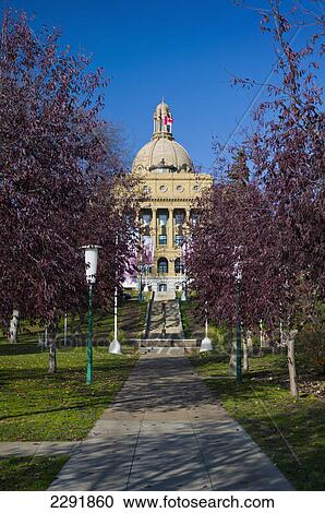 Stock Image - Walkway to the edmonton legislature building in autumn; Edmonton alberta canada. Fotosearch