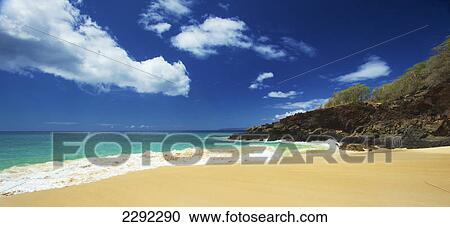 Stock Image - Water from the pacific ocean washes up on a sandy beach along the coast of an hawaiian island; Hawaii united states of america. Fotosearch