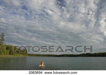 45 Year Old Woman Swimming In Katherine Lake. No Motor Boats Allowed.; Canada, Manitoba, Riding Mountain National Park View Large Photo Image Picture - 45 Year Old Woman Swimming In Katherine Lake. No Motor Boats Allowed.; Canada, Manitoba, Riding Mountain National Park. Fotosearch