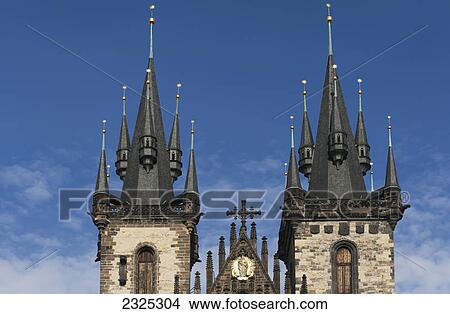 Picture - A church building with two towers and multiple spires; Prague czech republic. Fotosearch
