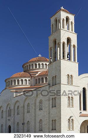 Stock Photo - A church with dome roof and bell tower; Paphos cyprus. Fotosearch