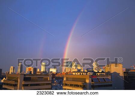 A double rainbow above a city skyline after a storm; Edmonton alberta canada View Large Photo Image Stock Image - A double rainbow above a city skyline after a storm; Edmonton alberta canada. Fotosearch