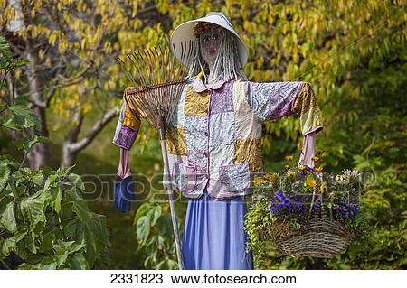 A female scarecrow holding a flower basket and rake; Kodiak alaska united states of america View Large Photo Image Stock Image - A female scarecrow holding a flower basket and rake; Kodiak alaska united states of america. Fotosearch