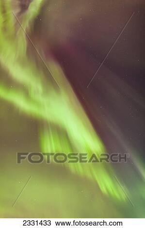 Stock Image - A multi-coloured northern lights corona in the sky above the tony knowles coastal trail in winter; Anchorage alaska united states of america. Fotosearch