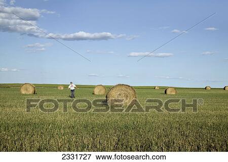 A person dancing in a field scattered with hay bales; Saskatchewan canada View Large Photo Image Stock Photo - A person dancing in a field scattered with hay bales; Saskatchewan canada. Fotosearch