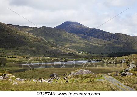 Stock Photo - A road running by a lake in black valley; County kerry ireland. Fotosearch
