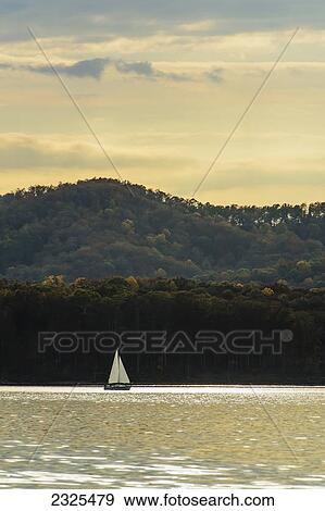 Stock Photo - A sailboat on cave run lake; Morehead kentucky united states of america. Fotosearch