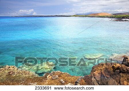Stock Image - A view of La Perouse Bay with clear water and coral; Maui, Hawaii, United States of America. Fotosearch