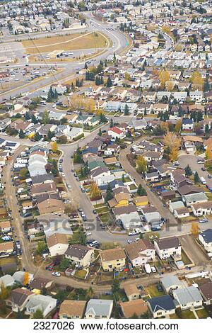 Stock Photograph - Aerial view of a residential area; Edmonton alberta canada. Fotosearch