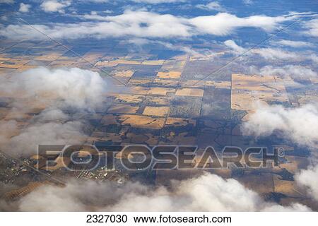 Stock Image - Aerial view of the city and farmland; Edmonton alberta canada. Fotosearch