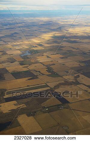 Stock Photo - Aerial view of the farmland; Edmonton alberta canada. Fotosearch