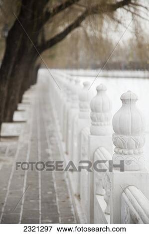 Alabaster Fence Bordering Houhai Park; Shichahai Beijing China View Large Photo Image Stock Photo - Alabaster Fence Bordering Houhai Park; Shichahai Beijing China. Fotosearch