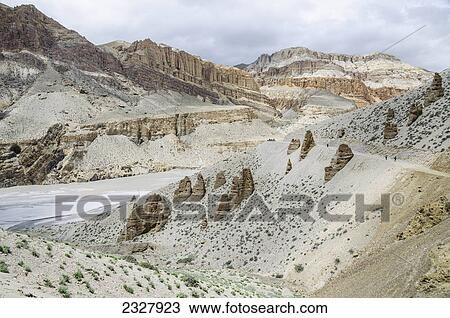 Stock Image - Attractive rock formation along the route from kagbeni to chhusang kali gandaki gorge; Upper mustang nepal. Fotosearch