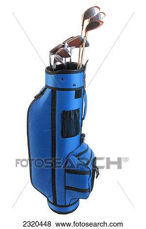 Stock Photo - Blue Golf Bag With Golf Clubs. Fotosearch