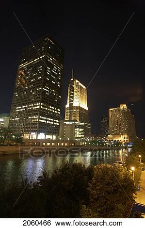 Stock Photograph - Cityscape At Night, Chicago, Usa. Fotosearch