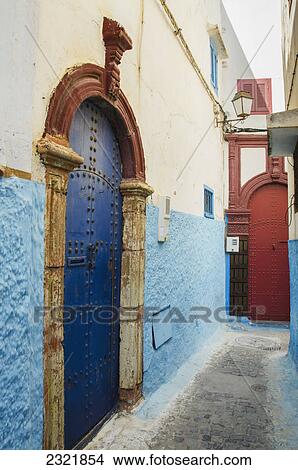 Colourful Painted Doors On Houses In Old Town; Rabat Morocco View Large Photo Image Picture - Colourful Painted Doors On Houses In Old Town; Rabat Morocco. Fotosearch