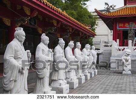 Stock Image - Confucius Statues At A Shrine; Nagasaki Japan. Fotosearch