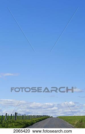 Country Road With Fence. View Large Photo Image Stock Image - Country Road With Fence.. Fotosearch