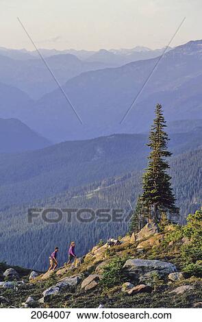 Couple Hiking On Whistler Mountain, With Coast Mtn Range In Back View Large Photo Image Stock Photo - Couple Hiking On Whistler Mountain, With Coast Mtn Range In Back. Fotosearch