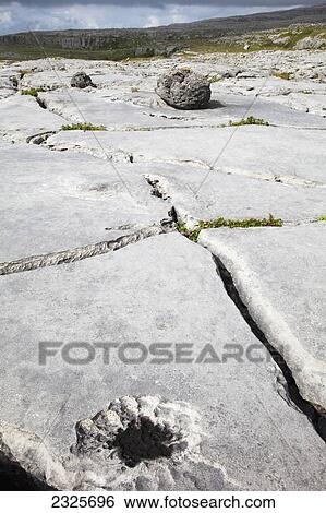 Stock Photograph - Cracks between the slabs of rocks on the burren at the coastroad near fanore; County clare ireland. Fotosearch
