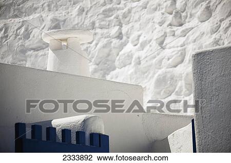 Stock Image - Cycladic chimney on Santorini Island; Imerovigli, Cyclades, Greece. Fotosearch